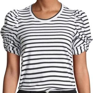A.L.C. Katie Puff Sleeve Short Sleeve Tshirt in Black and White Stripe